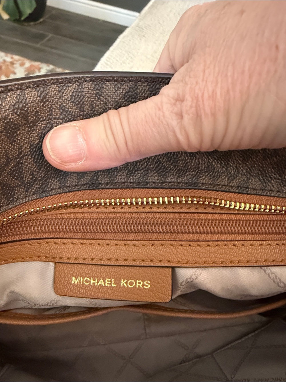 Michael Kors Brown and Tan MK Signature Tote - Picture 6 of 8